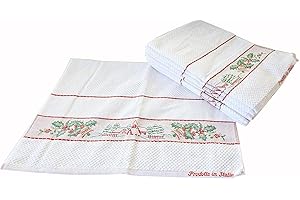 OM DOLCE CASA Strofinacci Canovacci Natale Set 6 Pezzi 100% Cotone Misura Cm 50x70 Tela Aida Ricamo Hobby Cucito Prodotto Italiano (Pungitopo e Paesaggio)