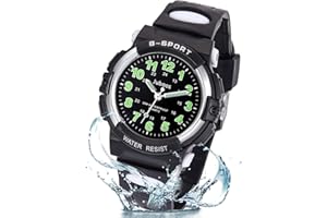 JUBOS Juboos Relojes Niños, Reloj de Pulsera para Niños y Niñas Impermeable Reloj Deportivo de Cuarzo-Negro/Rojo/Azul/Rosa/Verde
