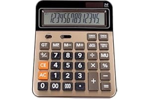 Mengshen Duży kalkulator podwójna moc bateria słoneczna maszyna do obliczania standardowa funkcja pulpit kalkulator biznesowy z 14-cyfrowym dużym wyświetlaczem LCD podstawowe produkty biurowe (złoty)