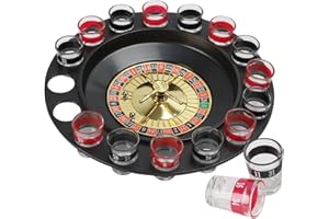 GENERIC The Gadget Company Roulette Drinking Game For Parties Including 16 Numbered Black & Red Glasses 2x Stainless Steel Balls Durable Sturdy Golden Roulette Spinner Wheel Set Ideal For Adults Parties Gift