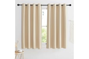 KGORGE Zasłony termiczne chroniące przed wysoką temperaturą, zaciemniające, zasłony okienne, zestaw 2 sztuk, 145 x 140 cm (wys. x szer.), zasłony zaciemniające, na przelotkach, nieprzejrzyste, beżowe