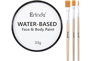 ERINDE White Face Paint Palette, Water Based Face & Body Paint, Water Activated Cream Makeup Palette with Makeup Brushes, Non-Toxic, Easy to Use, Blendable, Clown Make Up for Halloween, Cosplay, 30g