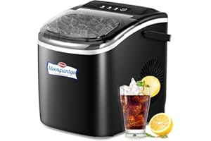 Moongiantgo Macchina per Ghiaccio (15 kg/24 ore, Ciclo Produttivo 6-8 Minuti, Serbatoio 1,3 litri, Autopulente, Compressore CC Silenzioso, Include Cucchiaio e Cestino, per Casa/Ufficio/Bar/RV, Nero)