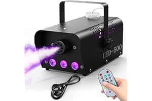500W Nebelmaschine, DELIBANG RGB LED Rauchmaschinen mit Fernbedienung, 400ml Kraftstofftankkapazität, Lichteffekte für Hochzeit,DJ,Party, Disco Club Bühneneffekt
