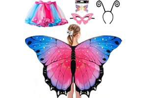 YOUYIKE 5pcs Schmetterling Kostüm Kinder Verkleidung Kinder mit Flügel Tutu Tüllrock Maske Haarreif Gesichtsaufkleber, Fee Kostüm Verkleidung Mädchen für Karneval Fasching Halloween Cosplay