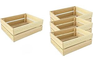 Lermowood Holzkisten 4x Box0521 50 x 40 x 19cm Natur | Dekokisten aus Holz Massive Holzkiste Regalkiste Weinkiste