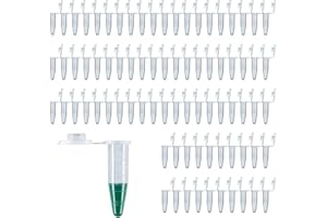 LEMLIN Lot de 100 flacons de réaction en plastique transparents avec couvercles à rabat, tubes à centrifuger coniques de 1,5 ml avec fond conique