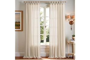 ‎TOPICK TOPICK Gardinen mit Schlaufen Leinen Vorhänge für Wohnzimmer Schlafzimmer Stores Fenster Lichtdurchlässig Lichtfilterung Vorhang Bauernhaus Landhausstil Gardine küche 2er Set 140Bx245H (cm) Beige