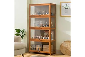 KUYATE Glass display cabinet, glass door antique cabinet, antique cabinet display cabinet with natural bamboo frame, single door design, sealed and dustproof 60x32x140cm/L23.6xW12.6xH55.1in Brown