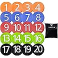 VILUXE 20 Numbered & Coloured Flat Marker/Cone/Discs | Multi-Colours | Non-Slip Rubber Grip | Large Diameter: 20cm | Carry Bag | Sports Training Equipment | Suitable for Fitness, Football, Basketball