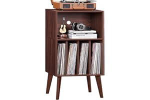 LELELINKY Record Player Stand, Turntable Stand Hold Up To 160 Albums, Mid-Century Vinyl Storage Table With Legs, Record Player Holder Display Cabinet Rack For Bedroom Living Room, Walnut