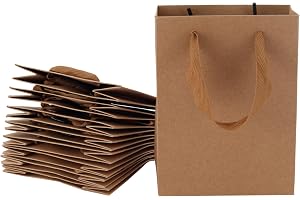 REDDOTGIFT® 10-Pack Very Small Shopping Paper Bags H16x12.5x5.7cm Kraft Plain Paper Bags 230gsm thickness paper bags with Ribbon Handle