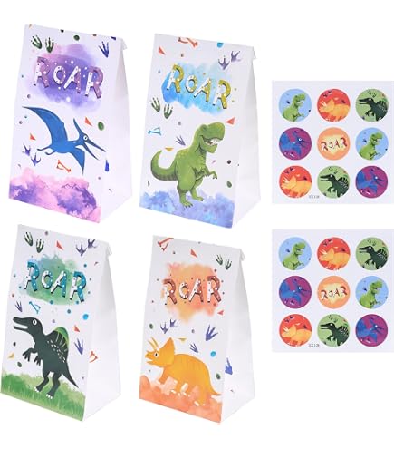 6x DINO Geschenktüten Aus Kraftpapier – Ca. 14x22 Cm, Mit Holzklammern, Made In Germany