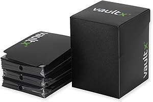 Vault X pudełko na talię kart kolekcjonerskich i 150 czarnych koszulek na karty, mieści 100+ zakoszulkowanych kart, duży rozmiar standardowy, pudełko do przechowywania, MTG Commander, TCG (Czarny)