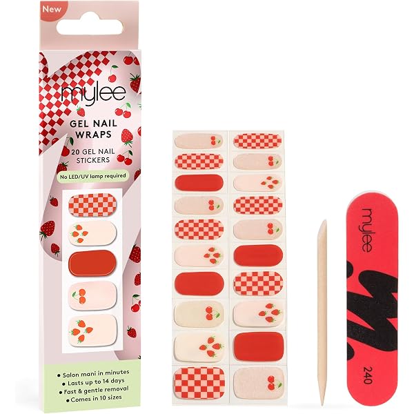 Mylee Gel-Nagelfolien Berries & Cream – 10 Designs, Kein UV-Licht Nötig, Hält Bis Zu 14 Tage