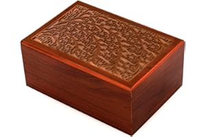 MAKEY'S Wooden Pet Urn Tree of Life Dog Cat Urn for Ashes Carved Wood Urn Pet Cremation Box Urns for Dogs Cats Ashes-Medium
