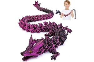 MERRWON 3D Gedrucktes Drache, 60CM Drachen Spielzeug mit Augen, Geheimnisvolle Realistische Drachen Figuren, Ewegliche Gelenke Kristall Drachen Deko Schreibtischspielzeug (Mysteriös Schwarzvioletter Drache)