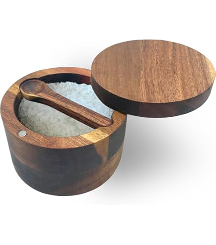 Celtic Sea Salt Totally Bamboo Acacia Wood Salt Box With Magnetic Lid - 6 Ounce Kitchen Storage Cellar Bamboo Spice Storage