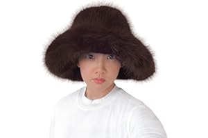 Lina & Lily Oversized Winter Faux Fur Bucket Hat for Women - Long Pile Fur Wide Moldable Brim