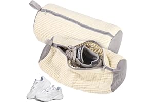 Bixury Bolsa Lavadora Zapatillas 2 Piezas, Bolsa para Lavar Zapatillas en Lavadora, Bolsas para Lavar Zapatos Protege los Zapatos e los Daños, con Pelusa de Limpieza a 360° (Blanco)