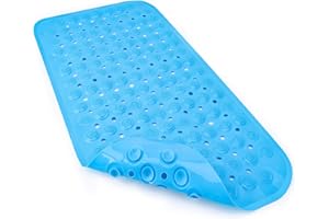 ACEMOOW Bath Mat Non Slip Anti Mould Kids, Extra Long Bathtub Mats with Drain Holes & Suction Cups Machine Washable Rubber Bathroom Shower Mat for Inside Bath Elderly Children - 70 x 35 cm Blue