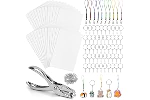 REAQUE 187 Pezzi Kit di Plastica Termoretraibile, Kit Shrink Plastic di Pellicola Termoretraibile Includere 25 Fogli di Plastica Termoretraibile Trasparente, 1 Perforatrice, e 160 Accessori Portachiavi