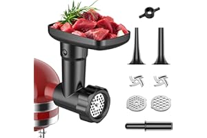 Accessoire Hachoir Viande pour Kitchenaid Robot Pâtissier, Hachoir a Viande avec 2 Plaques de Broyage et 2 Tubes de Poussoir à Saucisses, COFUN Accessoire pour KitchenAid (Noir)