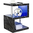 High Gloss Bedside Table with RGB LED Lights 2 Tier Shelf Side Table for Living Room, Bedroom Sofa Side Table, End Table Small Bedside Tables Nightstand Cabinet Side Tables for Small Spaces