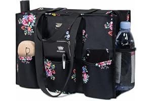 TOPDesign Utility Water Resistant Tote Bag with 13 Exterior & Interior Pockets, Top Zipper Closure & Thick Bottom Support, for Working Women, Teachers, Nurses, Accountants