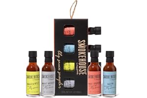 Smokehouse by Thoughtfully, Smokehouse Gourmet BBQ sås provtagarset, smaker inkluderar honungschipotle, rökig bourbon, söt och kryddig och bacon grillsås, paket med 4