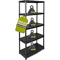 Kreher 3 stuks kunststof rek, kelderrek, opbergrek in zwart met 5 planken, max. 150 kg draagvermogen per rek. 71 x 38 x 171 H cm. TÜV Rheinland