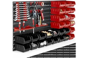 TecTake® Scaffale plastica porta minuteria, portaminuteria da parete con 28 cassette, organizer viti e utensili, scaffale garage portautensili officina, parete attrezzata garage - 4 Pannelli