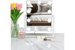 Teousev Vanity Mirror with Lights, Lighted Makeup Mirror Hollywood Makeup Mirror with 9 Dimmable Bulbs and 3 Color Lighting Modes, Smart Touch Control, 360°Rotation