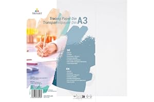 Tritart Carta Lucida A3 per Disegno - Carta da Lucido Trasparente Stampabile - 20 Fogli Lucidi A3 Trasparenti 100 gsm - Bianca e Copiativa per Disegni Tecnici e Creativi