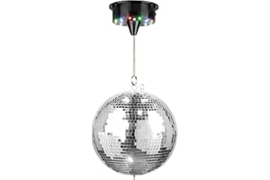 Fuzzix MB30ML Bola Disco. Bola de espejos a pilas de 30cm con motor LED giratorio. Bola de discoteca para colgar con LEDs. Ideal para discoteca, cumpleaños, boda, fiestas, salón de baile.