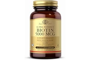 Solgar Biotin 5000 mcg Vegetable Capsules - High Strength Formula - Supports Hair Growth, Glowing Skin, Energy & Vitality - Health Supplement - Sugar Free - Suitable for Vegans - Pack of 50