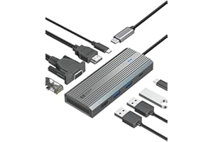 SAN ZANG MASTER Hub 8 w 1 USB C, aluminiowa obudowa, adapter z HDMI 4K 60 Hz, VGA, typ C PD 100 W, port USB 3.0, port Gigabit Ethernet RJ45 1000 m, kompatybilny z MacBook Pro/Air, urządzeniami z większą ilością C