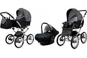 BabyLux® Bambimo Kinderwagen Set 3 in 1 - Margaret Exclusive - incl. Babywanne, Buggy Sportsitz, Auto-Babyschale - Autositz - Kinderwagenset - Kombikinderwagen mit Wickeltasche, Regenschutz usw.