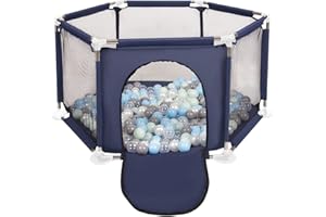 Selonis Recinto Esagonale Per Bambini Con 100 Palline Colorate Di Plastica 6 Cm, Blu:Perla/Grigio/Trasparent/Babyblue/Menta