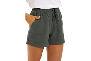 GOLDPKF Womens Elastic Waist Drawstring Shorts Summer Solid Color Casual Shorts with Pockets