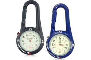 GAOUTO 2 Stück Karabineruhr, Taschenuhr Mit Karabiner Befestigung, wasserdichte Karabineruhren, Schwesternuhr, Leuchtendes Analog Quarz Uhr, Karabineruhr für Radfahrer Kletterer Rucksack