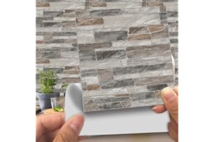 Hiser 20 Pezzi Similpelle 3D in finta pietra stile mattone Pellicole Adesive per Mobili e Pareti,Rotoli Carta Adesiva Altissima Risoluzione con Varie Misure,Wrapping Piastrelle Cucine (LA019,20cm)