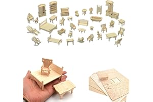 CUTEROOM Casa de Muñecas Muebles Miniaturas, Puzzle 3D de Madera Láser 34 Piezas, Juguete Educativo para Niños