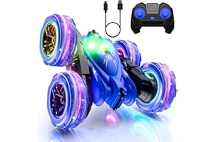 MAXTRONIC Ferngesteuertes Auto, Schnellladungs Direktladung RC Stunt Auto 360° Flips mit Bunten Lichtern, Offroad Spielzeug Monstertruck 2.4G 4WD, Jungen Mädchen ab 3-12 Jahren