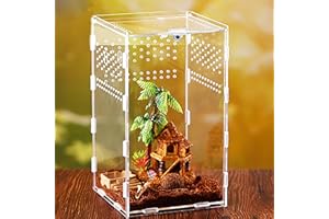 xixibuy Terrario Reptiles, Terrario Plantas, Terrario Insectos, Terrario Tortugas de Tierra, Caja de alimentación para Reptiles, Transparente(acrílico-12 * 12 * 20cm)