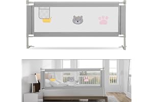 SWANEW Barriera per letto 150 cm, Barriera pieghevole per letto per bambini, Protezione per letto per bambini per prevenire le cadute, Barriera per bambini piccoli, Facile da montare, Grigio ricamato