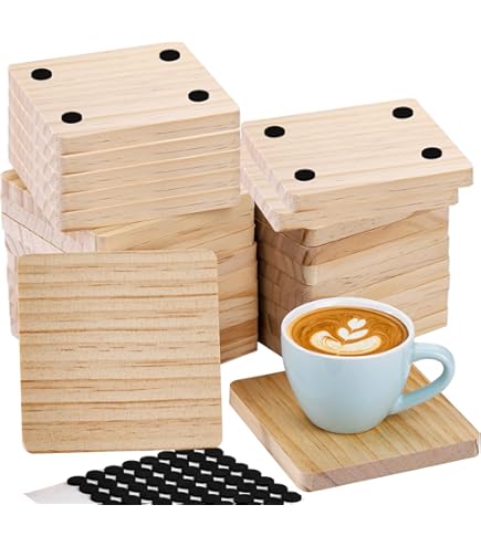 Creative Deco 10 X Square Wooden Coaster Set | 10 X 10 Cm | Cutouts Coasters Blank Shapes Pyrography | Plain, Unpainted & Unfinished Wood | For Mug Cup Coffee Glass