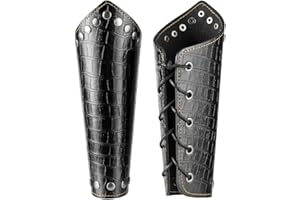 GORGECRAFT 2PCS Leather Gauntlet Wristband Medieval Leather Arm Guards Vintage Rivet Black Lizard Grain PU Leather Archery Bracers Adjustable Arm Armor Cuff for Halloween Cosplay Knight Costumes
