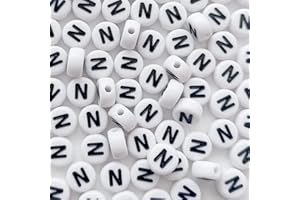 DHARIS 100 STÜCKE Buchstabenperlen Weiß Runde Acryl Alphabet Perlen Buchstabe N Perlen für Schmuckherstellung Armbänder Halsketten Schlüsselanhänger DIY 4X7mm