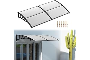 RELAX4LIFE Marquise de Porte Exterieur 200x100 CM, Auvent Porte d’Entrée en Polycarbonate, Protection Contre Pluie et UV, Auvent Marquise Aluminium pour Terrasse Balcon Patio